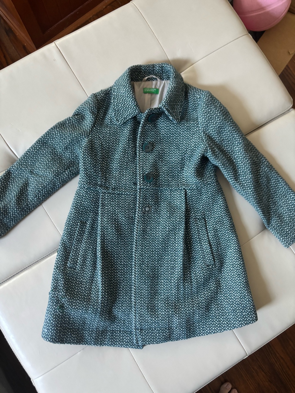 United Colors Of Benetton Teal Textured Pea Coat